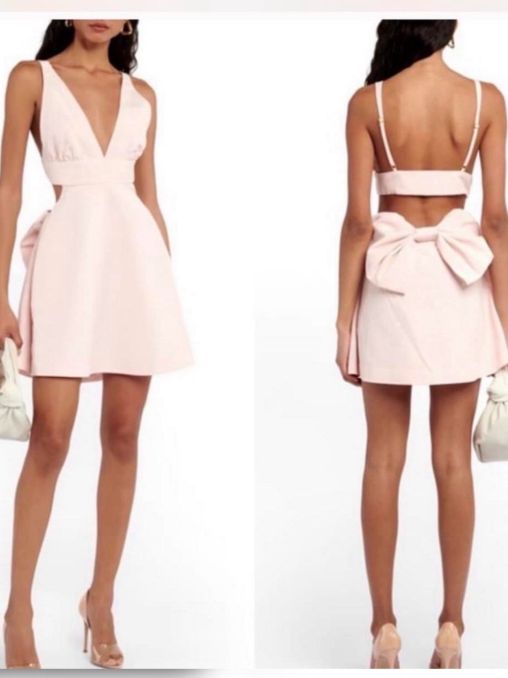LoveShackFancy Pale Pink V-Neck Mini Dress with Back Bow